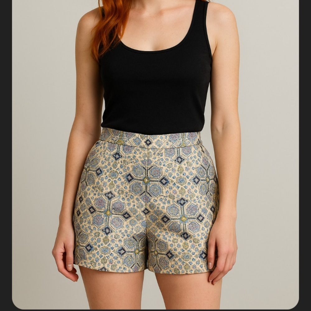 FRNCH brocade cream duo chrome high waisted shorts party festive fall casual $99